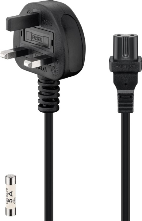 Goobay Kabel för nätanslutning i Storbritannien, 1,5 m, svart 3-polig brittisk kontakt (typ G, BS 1363) > apparatuttag C7 i gruppen Datautstyr / Kabler og adaptere / elektriske kabler hos TP E-commerce Nordic AB (C40068)