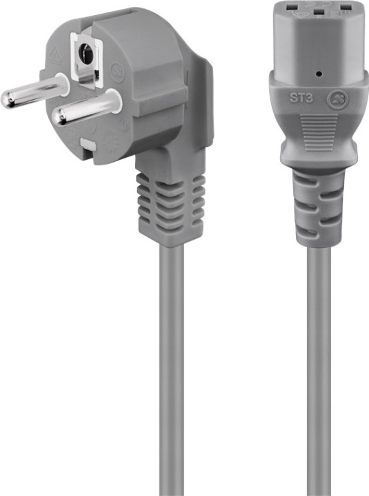 Goobay Tilkoblingskabel for kaldt apparat, 2 m, grå, vinklet Jordingsstift (type F, CEE 7/7) > Stikkontakt C13 (tilkobling til kaldt apparat) i gruppen Datautstyr / Kabler og adaptere / elektriske kabler hos TP E-commerce Nordic AB (C40081)