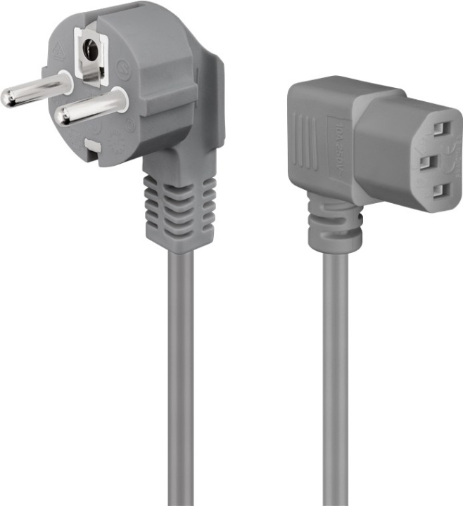 Goobay Vinkelkontaktkabel for kaldt apparat på begge sider, 2 m, grå Jordingsstift (type F, CEE 7/7) > Stikkontakt C13 (tilkobling kaldt apparat)
