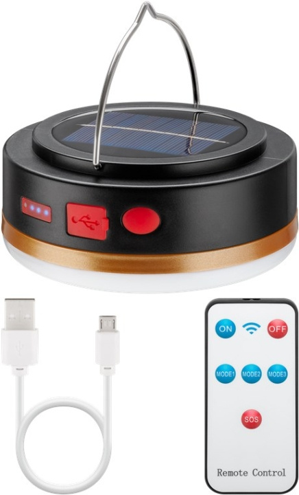 Goobay LED solcelle campinglampe med IR-fjernkontroll med 6 lysmoduser, solcellepanel, Li-ion-batteri 18650 (3,7 V, 2000 mAh), powerbank-funksjon og USB-kabel, egnet for utendørs bruk (IP44) i gruppen SPORT, FRITID & HOBBY / Friluftsliv / Campinglamper hos TP E-commerce Nordic AB (C40164)