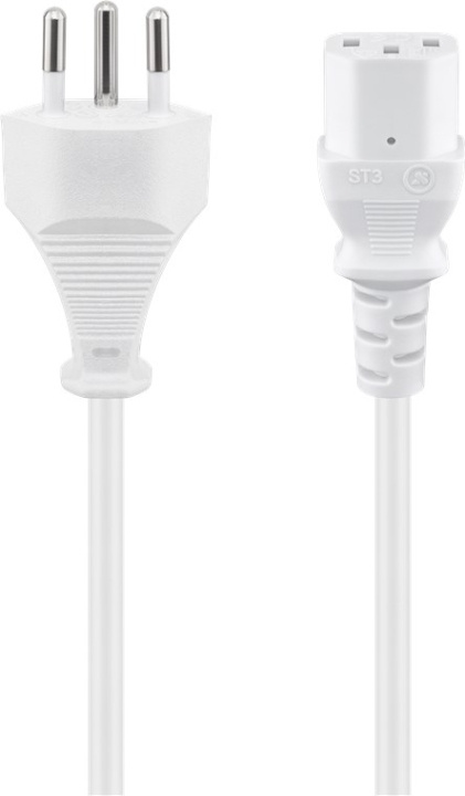 Goobay Kaldvarmekabel Sveits, 2 m, hvit Sveitsisk støpsel (type J, SEV 1011) > stikkontakt C13 (kaldvarmetilkobling) i gruppen Datautstyr / Kabler og adaptere / elektriske kabler hos TP E-commerce Nordic AB (C40327)