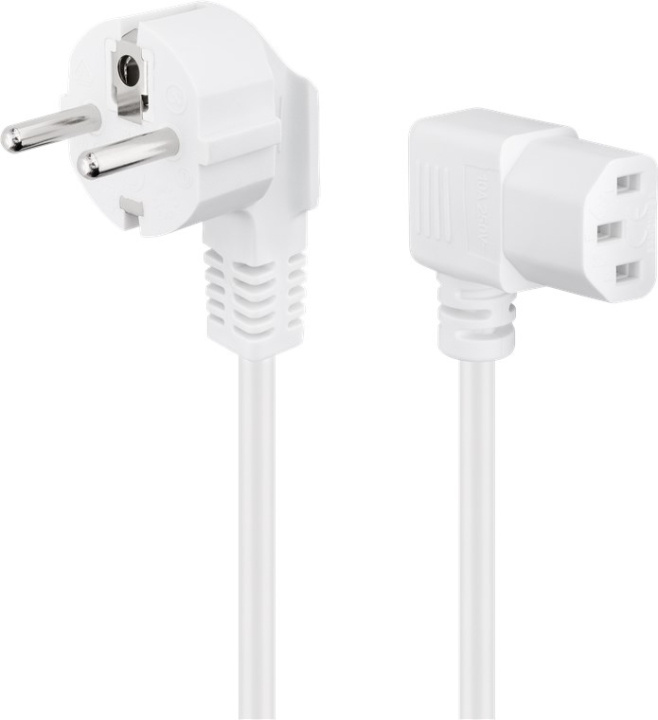 Goobay Vinkelkontaktkabel for kaldt apparat på begge sider, 2 m, hvit Jordingsstift (type F, CEE 7/7) > Stikkontakt C13 (tilkobling kaldt apparat) i gruppen Datautstyr / Kabler og adaptere / elektriske kabler hos TP E-commerce Nordic AB (C40346)