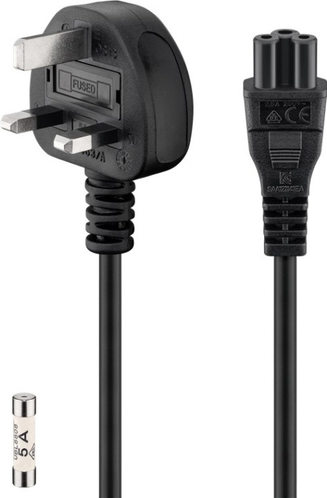 Goobay UK - Anslutningskabel för enhet, 1,8 m, svart 3-polig brittisk kontakt (typ G, BS 1363) > apparatuttag C5 i gruppen Datautstyr / Kabler og adaptere / elektriske kabler hos TP E-commerce Nordic AB (C40370)