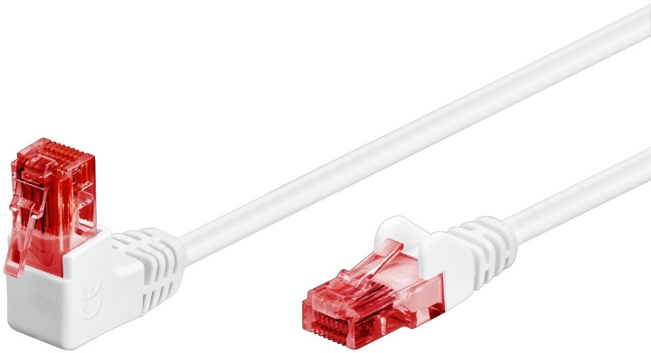 Goobay Patchkabel CAT 6, 1x 90° vinklad, U/UTP, vit kopparklädd aluminiumledare (CCA), snäpplås på toppen i gruppen Datautstyr / Kabler og adaptere / Nettverk / Cat6 hos TP E-commerce Nordic AB (C42753)