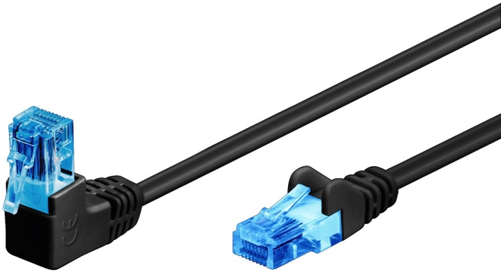 Goobay Patchkabel CAT 6A, 1x 90° vinklad, U/UTP, svart kopparklädd aluminiumtråd (CCA), snäpplås på toppen i gruppen Datautstyr / Kabler og adaptere / Nettverk / Cat6 hos TP E-commerce Nordic AB (C42759)