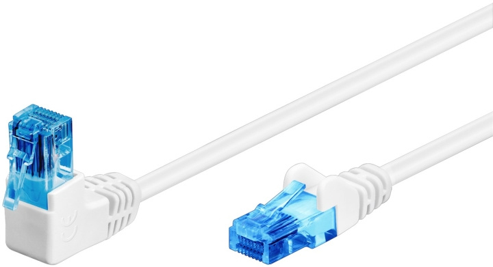 Goobay Patchkabel CAT 6A, 1x 90° vinklad, U/UTP, vit kopparklädd aluminiumtråd (CCA), snäpplås på toppen i gruppen Datautstyr / Kabler og adaptere / Nettverk / Cat6 hos TP E-commerce Nordic AB (C42767)