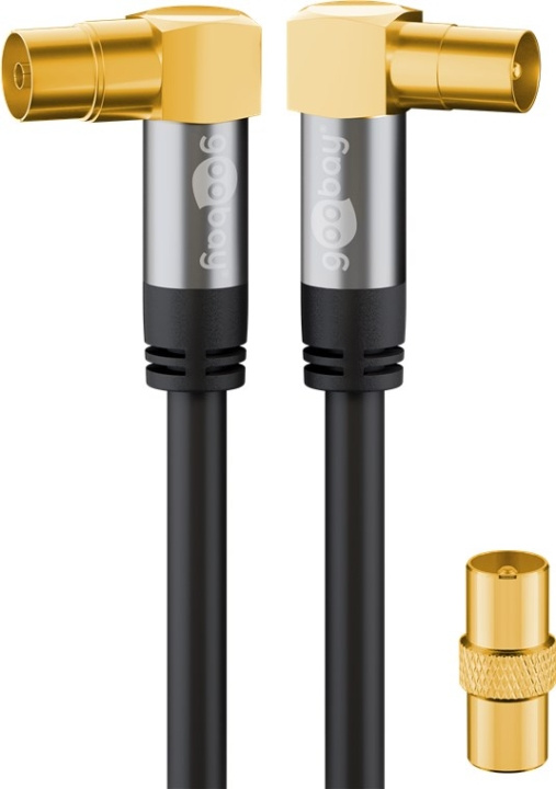 Goobay TV-antennekabel (135 dB), 4 x skjermet gullbelagt, koaksialstikk 90° > koaksialplugg 90°, 5 m i gruppen Elektronikk / Kabler og adaptere / Antennekabler og tilbehør / Antennekabler hos TP E-commerce Nordic AB (C43394)