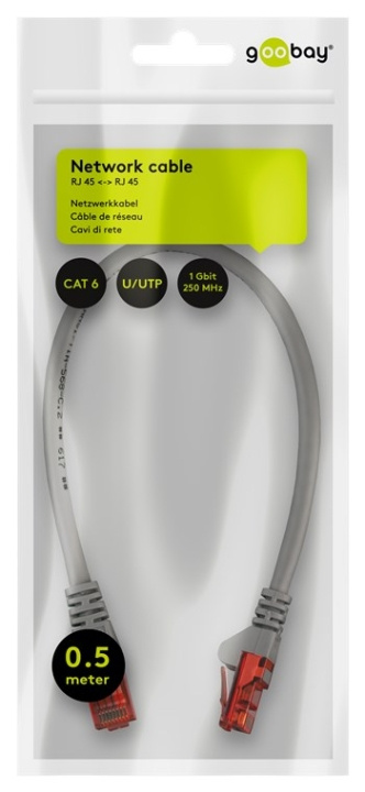 Goobay CAT 6 patchkabel, U/UTP, grå kobberbelagt aluminiumtråd (CCA), 0,5 m i gruppen Datautstyr / Kabler og adaptere / Nettverk / Cat6 hos TP E-commerce Nordic AB (C43463)