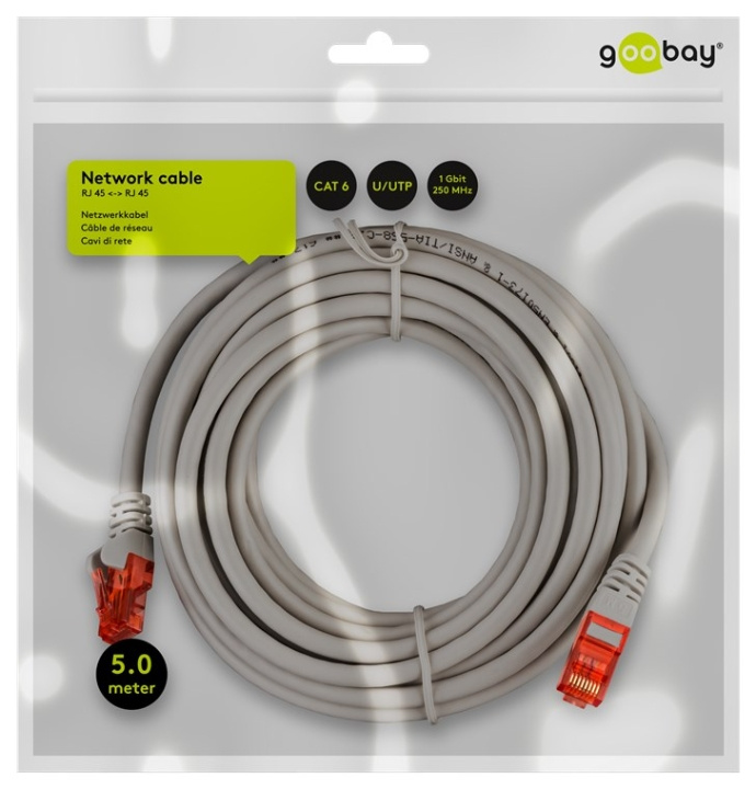 Goobay CAT 6 patchkabel, U/UTP, grå kobberbelagt aluminiumtråd (CCA), 5 m i gruppen Datautstyr / Kabler og adaptere / Nettverk / Cat6 hos TP E-commerce Nordic AB (C43467)