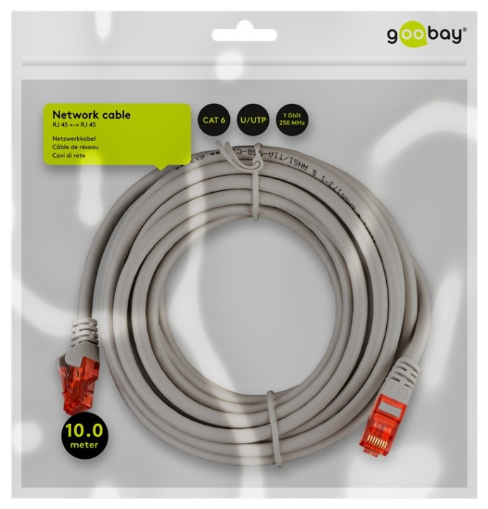 Goobay CAT 6 patchkabel, U/UTP, grå kobberbelagt aluminiumtråd (CCA), 10 m i gruppen Datautstyr / Kabler og adaptere / Nettverk / Cat6 hos TP E-commerce Nordic AB (C43468)