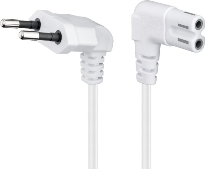 Goobay Tilkoblingskabel Euro-plugg vinklet i begge ender, 0,75 m, hvit Euro-plugg (type C, CEE 7/16) > stikkontakt C7 i gruppen Datautstyr / Kabler og adaptere / elektriske kabler hos TP E-commerce Nordic AB (C43704)