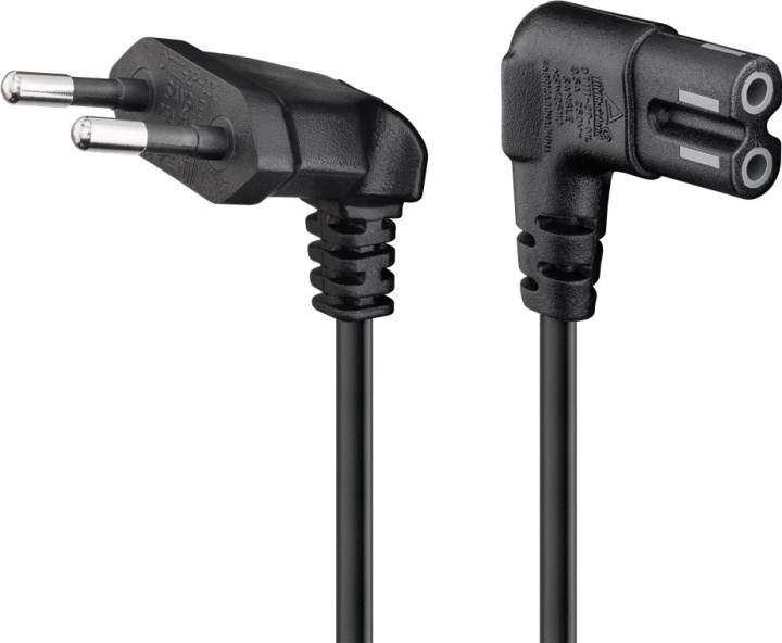 Goobay Tilkoblingskabel Euro-plugg vinklet i begge ender, 1,5 m, svart Euro-plugg (type C, CEE 7/16) > stikkontakt C7 i gruppen Datautstyr / Kabler og adaptere / elektriske kabler hos TP E-commerce Nordic AB (C43705)
