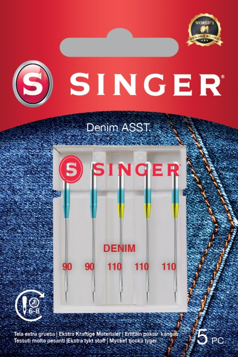 Singer jeansnål i størrelse 90/110, 5 stk i gruppen HJEM, HUS OG HAGE / Husholdningsapparater / Symaskiner og tilbehør / Symaskin tilbehør hos TP E-commerce Nordic AB (C43752)