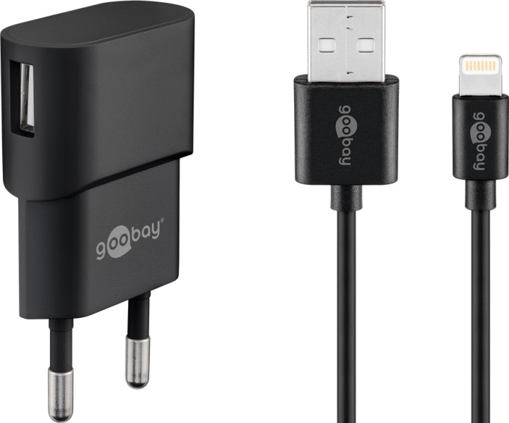 Goobay Apple Lightning laddningssats (5 W) Strömförsörjning med Apple Lightning-kabel 1 m (svart) i gruppen SMARTTELEFON & NETTBRETT / Ladere og Kabler / Vegglader / Vegglader Lightning hos TP E-commerce Nordic AB (C43984)