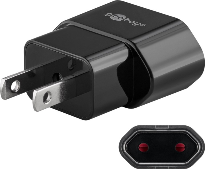 Goobay Strømadapter USA/Japan, svart euro-plugg (type C, CEE 7/16) > US/Japan-plugg (type A, NEMA 1-15, 2-pin) i gruppen HJEM, HUS OG HAGE / El og belysning / Reiseadaptere hos TP E-commerce Nordic AB (C43985)