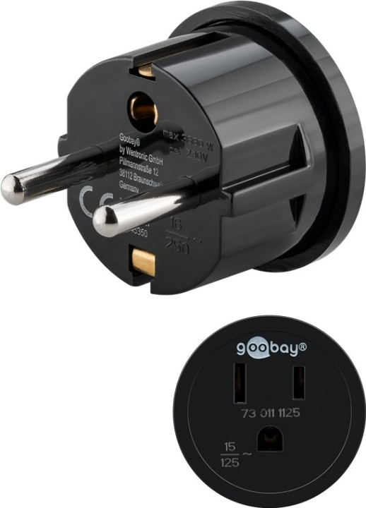 Goobay AC-adapter USA/Japan, svart plugg med jording (type F, CEE 7/7) > amerikansk/japansk stikkontakt (type B, NEMA 5-15, 3-polet) i gruppen HJEM, HUS OG HAGE / El og belysning / Reiseadaptere hos TP E-commerce Nordic AB (C43987)