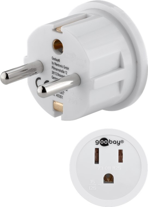 Goobay AC-adapter USA/Japan, hvit plugg med jording (type F, CEE 7/7) > amerikansk/japansk stikkontakt (type B, NEMA 5-15, 3-polet) i gruppen HJEM, HUS OG HAGE / El og belysning / Reiseadaptere hos TP E-commerce Nordic AB (C43988)