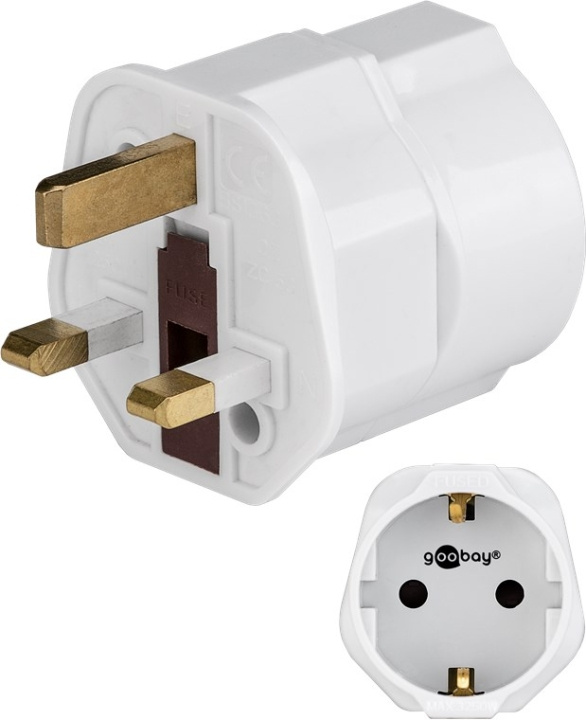 Goobay Nettadapter UK, hvit stikkontakt med jording (type F, CEE 7/3) > UK 3-polet støpsel (type G, BS 8546) i gruppen HJEM, HUS OG HAGE / El og belysning / Reiseadaptere hos TP E-commerce Nordic AB (C43990)