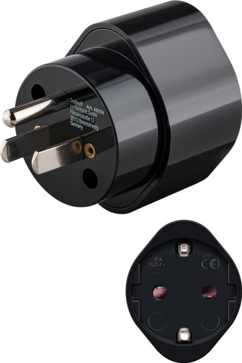 Goobay AC-adapter USA/Japan, svart stikkontakt med jording (type F, CEE 7/3) > amerikansk/japansk støpsel (type B, NEMA 5-15, 3-pinners) i gruppen HJEM, HUS OG HAGE / El og belysning / Reiseadaptere hos TP E-commerce Nordic AB (C43991)