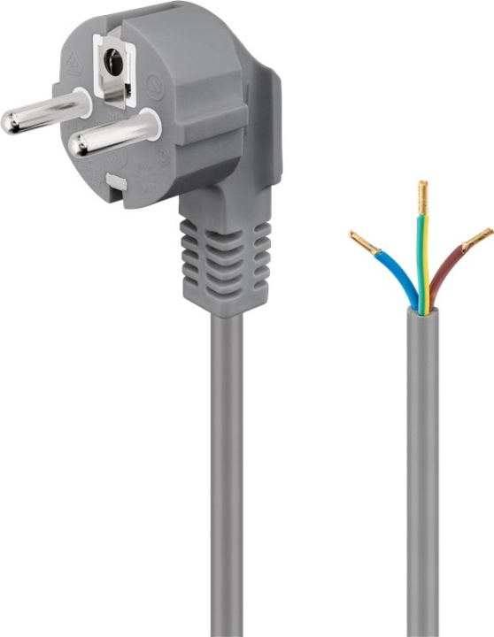 Goobay Beskyttelseskontaktkabel vinklet for montering, 2 m, grå plugg med beskyttelsesjording (type F, CEE 7/7) > løse kabelender i gruppen HJEM, HUS OG HAGE / El og belysning / Elinstallasjon / Tilbehør hos TP E-commerce Nordic AB (C44016)
