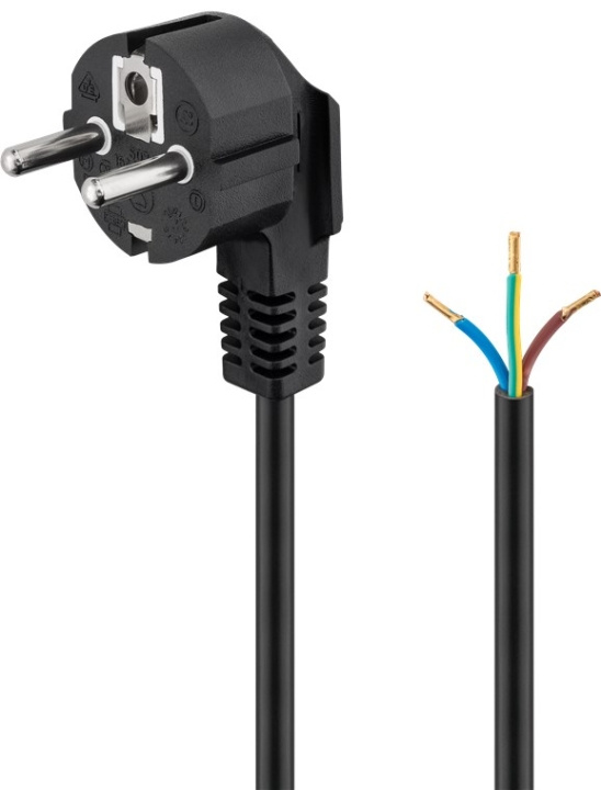 Goobay Beskyttelseskontaktkabel vinklet for montering, 2 m, svart plugg med beskyttelsesjording (type F, CEE 7/7) > løse kabelender i gruppen HJEM, HUS OG HAGE / El og belysning / Elinstallasjon / Tilbehør hos TP E-commerce Nordic AB (C44017)
