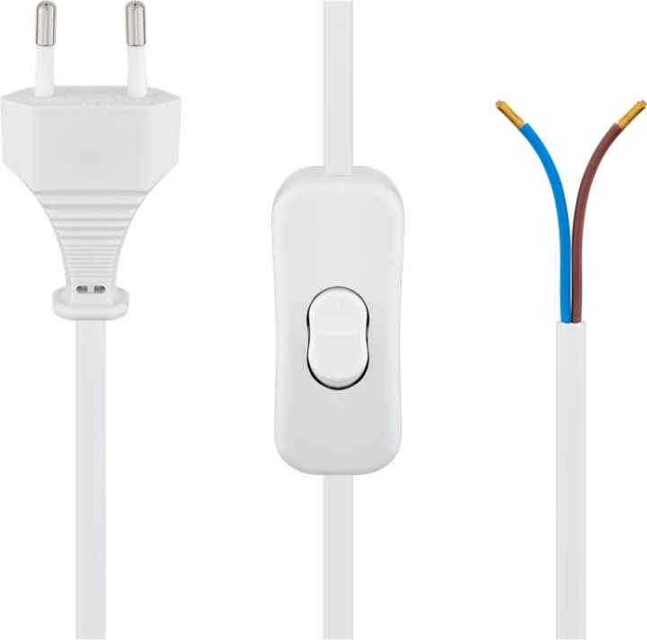 Goobay Euro-pluggkabel for montering - med bryter, 1,5 m, hvit Euro-plugg (type C, CEE 7/16) > løse kabelender i gruppen HJEM, HUS OG HAGE / El og belysning / Elinstallasjon / Tilbehør hos TP E-commerce Nordic AB (C44037)