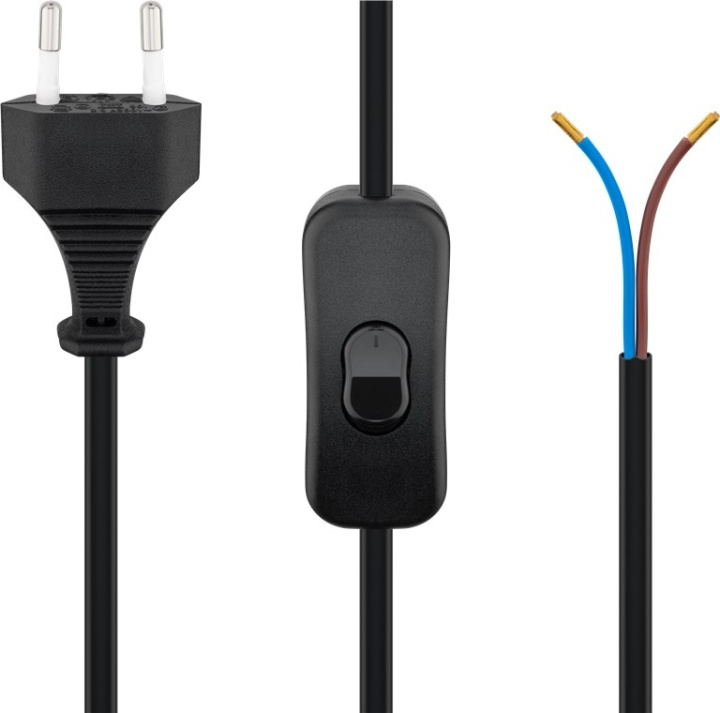 Goobay Euro-pluggkabel for montering - med bryter, 1,5 m, svart Euro-plugg (type C, CEE 7/16) > løse kabelender i gruppen HJEM, HUS OG HAGE / El og belysning / Elinstallasjon / Tilbehør hos TP E-commerce Nordic AB (C44038)