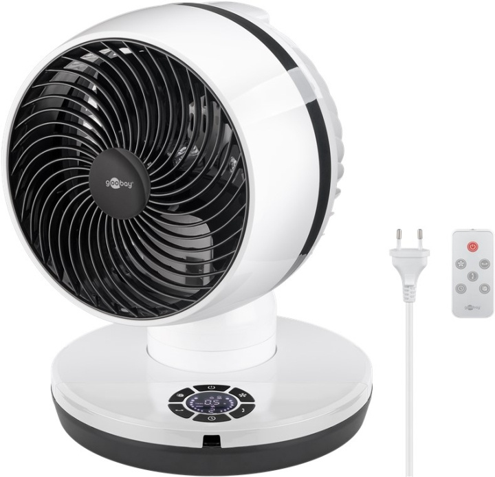 Goobay 9 tommers 3D-gulvvifte med fjernkontroll og timer horisontalt og vertikalt oscillerende luftkjøler med strømledning, diameter 23 cm i gruppen HJEM, HUS OG HAGE / Vifter og klimaprodukter / Gulvvifte hos TP E-commerce Nordic AB (C44077)