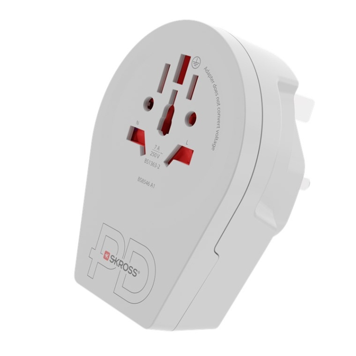 SKROSS World Adapter - World to UK USB-C™ PD for alle jordede og ujordede enheter (2- og 3-pinners), med integrert, ultrahurtig USB-C™-lader (Power Delivery) i gruppen HJEM, HUS OG HAGE / El og belysning / Reiseadaptere hos TP E-commerce Nordic AB (C44117)