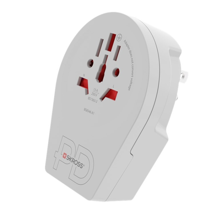 SKROSS World Adapter - World to USA USB-C™ PD for alle jordede og ujordede enheter (2- og 3-pinners), med integrert, ultrahurtig USB-C™-lader (Power Delivery) i gruppen HJEM, HUS OG HAGE / El og belysning / Reiseadaptere hos TP E-commerce Nordic AB (C44118)