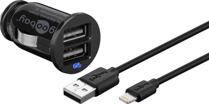 Goobay Apple Lightning-bil lader (12 W) billaderadapter og Apple Lightning-kabel 1,0 m (svart) i gruppen SMARTTELEFON & NETTBRETT / Ladere og Kabler / Billader / Billader Lightning hos TP E-commerce Nordic AB (C44164)
