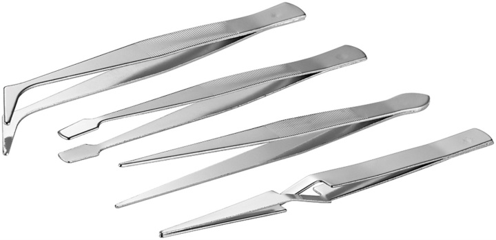 Fixpoint Pinsettsett, 4 deler 1x spiss pinsett, rett, 1x spiss pinsett, buet, 1x flat pinsett, buet, 1x tverrpincett, 110 mm i gruppen HJEM, HUS OG HAGE / Verktøy / Annet verktøy og tilbehør hos TP E-commerce Nordic AB (C44183)