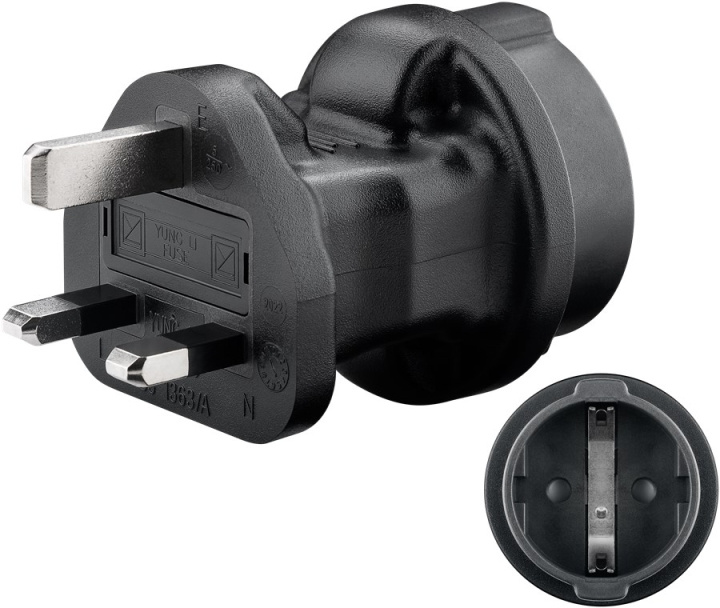 Goobay Nettadapter UK, svart stikkontakt med jording (type F, CEE 7/3) > UK 3-polet støpsel (type G, BS 8546) i gruppen HJEM, HUS OG HAGE / El og belysning / Reiseadaptere hos TP E-commerce Nordic AB (C44225)