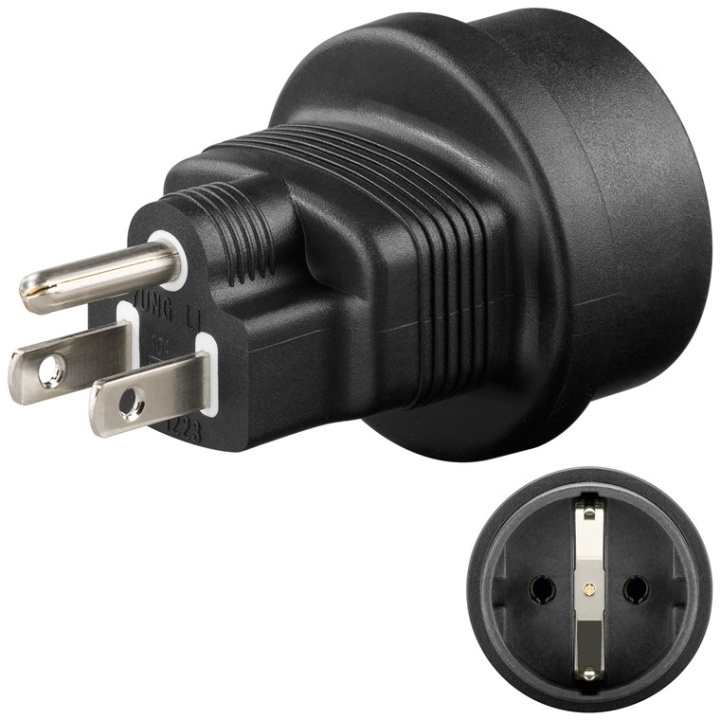 Goobay AC-adapter US, svart stikkontakt med jording (type F, CEE 7/3) > US/japansk støpsel (type B, NEMA 5-15, 3-pinners) i gruppen HJEM, HUS OG HAGE / El og belysning / Reiseadaptere hos TP E-commerce Nordic AB (C44226)
