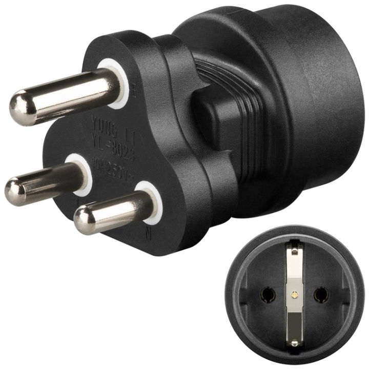 Goobay Nettadapter Sør-Afrika, svart stikkontakt med jording (type F, CEE 7/3) > Sør-Afrika-plugg (type M, BS 546, 15-A) i gruppen HJEM, HUS OG HAGE / El og belysning / Reiseadaptere hos TP E-commerce Nordic AB (C44227)