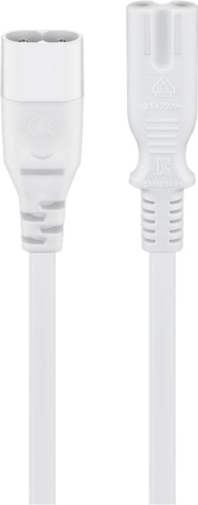 Goobay Forlengelseskabel C7/C8, 2 m, hvit Enhetsplugg C8 > Enhetskontakt C7 i gruppen Datautstyr / Kabler og adaptere / elektriske kabler hos TP E-commerce Nordic AB (C44240)