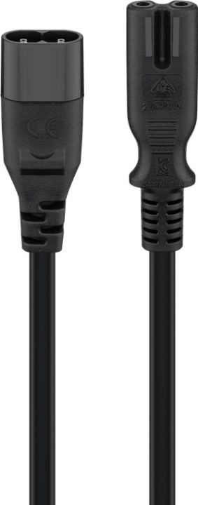 Goobay Forlengelseskabel C7/C8, 2 m, svart Enhetsplugg C8 > Enhetskontakt C7 i gruppen Datautstyr / Kabler og adaptere / elektriske kabler hos TP E-commerce Nordic AB (C44241)