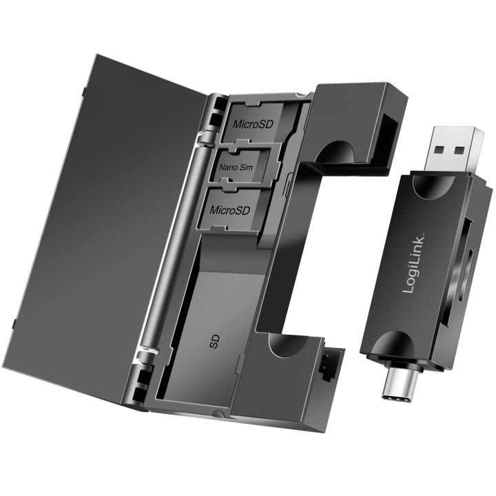 LogiLink Minneskortsläsare USB-C + USB-A MicroSD - och SD-kort inkl. förvaring i gruppen Elektronikk / Lagringsmedia / Minnekortleser hos TP E-commerce Nordic AB (C44261)