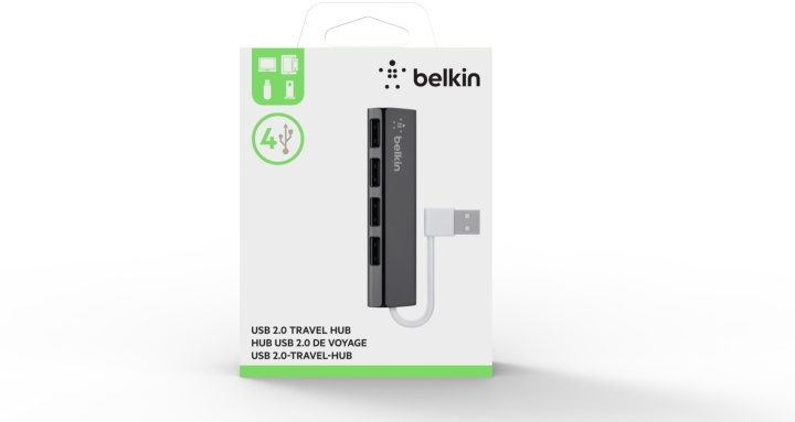 Belkin 4-Port Slim Travel USB Hub -4-porttinen USB 2.0-hubi, musta i gruppen Datautstyr / Datamaskin Tilbehør / USB-Hubs hos TP E-commerce Nordic AB (C44457)