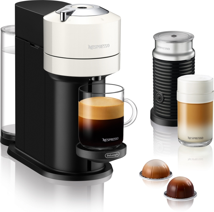 Delonghi Nespresso Vertuo Next Aeroccino Bundle Pack - Kapselmaskin, hvit i gruppen HJEM, HUS OG HAGE / Husholdningsapparater / Kaffe og espresso / Kaffetraktere hos TP E-commerce Nordic AB (C44508)
