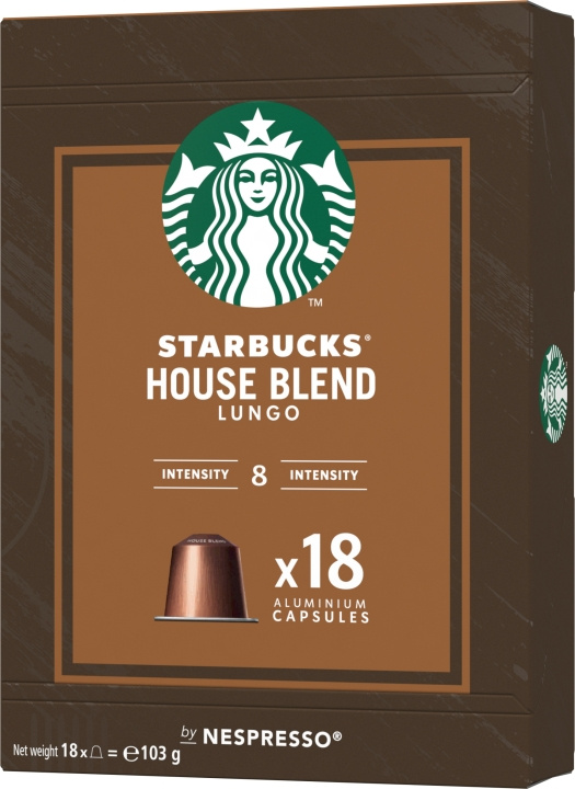 Starbucks Nespresso House Blend kaffekapsler, 18 stk, 103 g i gruppen HJEM, HUS OG HAGE / Husholdningsapparater / Kaffe og espresso / Kaffekapsler hos TP E-commerce Nordic AB (C44513)