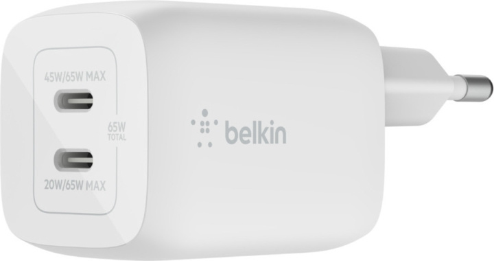 Belkin Boost Charge Pro Dual Port USB-C GaN 65 W PD 3.0 -verkkovirtalaturi, valkoinen i gruppen SMARTTELEFON & NETTBRETT / Ladere og Kabler / Vegglader / Vegglader Type C hos TP E-commerce Nordic AB (C44535)