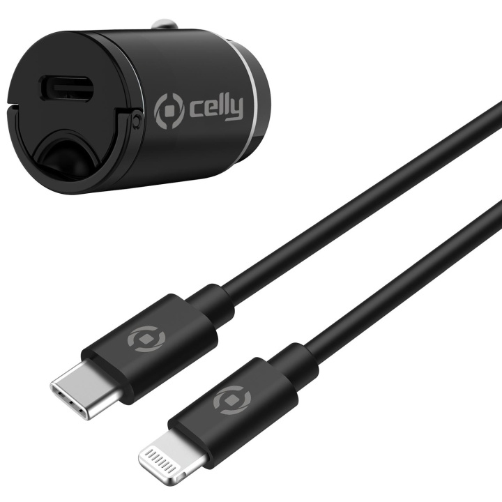 Celly Billaddare Mini USB-C PD 20W + USB-C till Lightning-kabel i gruppen SMARTTELEFON & NETTBRETT / Ladere og Kabler / Billader / Billader Type C hos TP E-commerce Nordic AB (C47163)