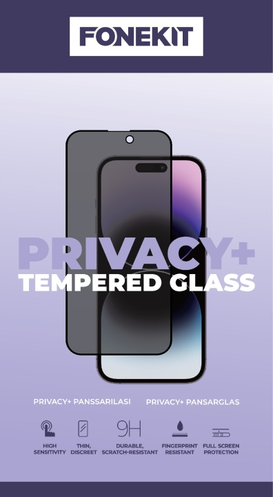 FoneKit Privacy+ Heltäckande härdat glas, iPhone 15 Pro Max i gruppen SMARTTELEFON & NETTBRETT / Mobilbeskyttelse / Apple / iPhone 15 hos TP E-commerce Nordic AB (C47947)