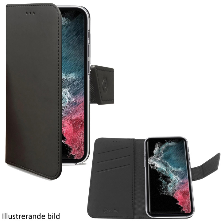 Celly Wally Wallet Wallet-etui Galaxy S24+ 5G Svart i gruppen SMARTTELEFON & NETTBRETT / Mobilbeskyttelse / Samsung hos TP E-commerce Nordic AB (C51471)