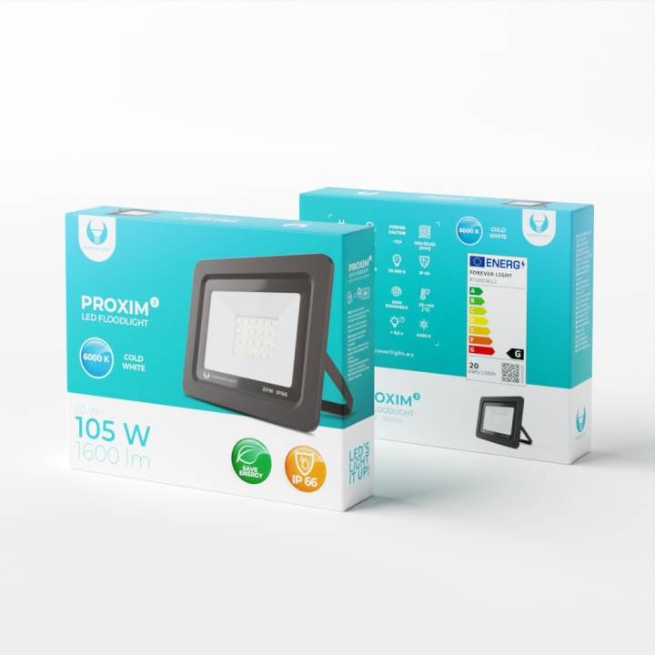 Forever Light PROXIM II - LED-flomlys, 20W |6000K| IP66 i gruppen HJEM, HUS OG HAGE / El og belysning / Utendørsbelysning / LED-lyskastere hos TP E-commerce Nordic AB (C53923)