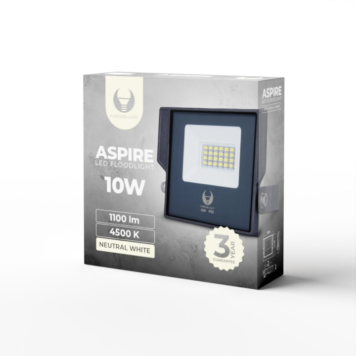 Forever Light ASPIRE - LED-flomlys, 10W, 4500K, 1100lm, 230V i gruppen HJEM, HUS OG HAGE / El og belysning / Utendørsbelysning / LED-lyskastere hos TP E-commerce Nordic AB (C53927)