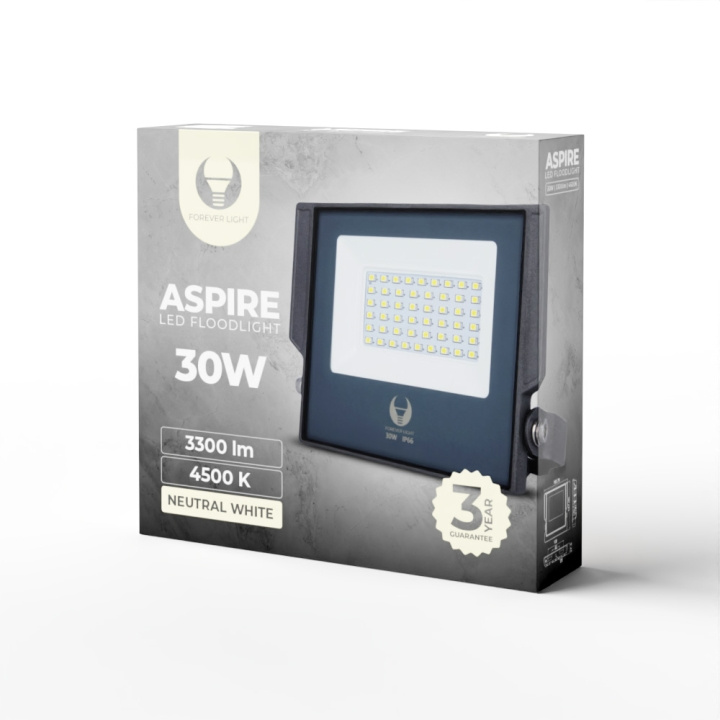 Forever Light ASPIRE - LED-flomlys, 30W, 4500K, 3300lm, 230V i gruppen HJEM, HUS OG HAGE / El og belysning / Utendørsbelysning / LED-lyskastere hos TP E-commerce Nordic AB (C53929)
