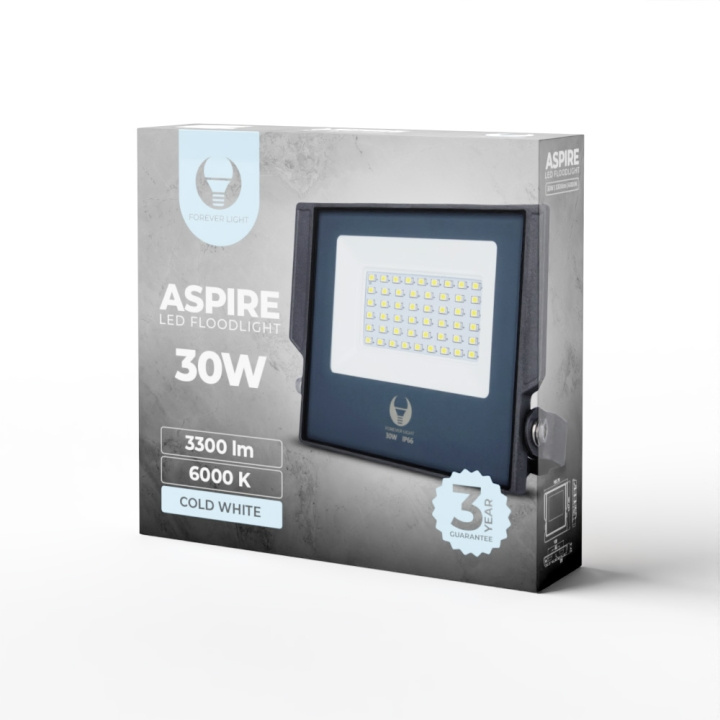 Forever Light ASPIRE - LED-flomlys, 30W, 6000K, 3300lm, 230V i gruppen HJEM, HUS OG HAGE / El og belysning / Utendørsbelysning / LED-lyskastere hos TP E-commerce Nordic AB (C53930)