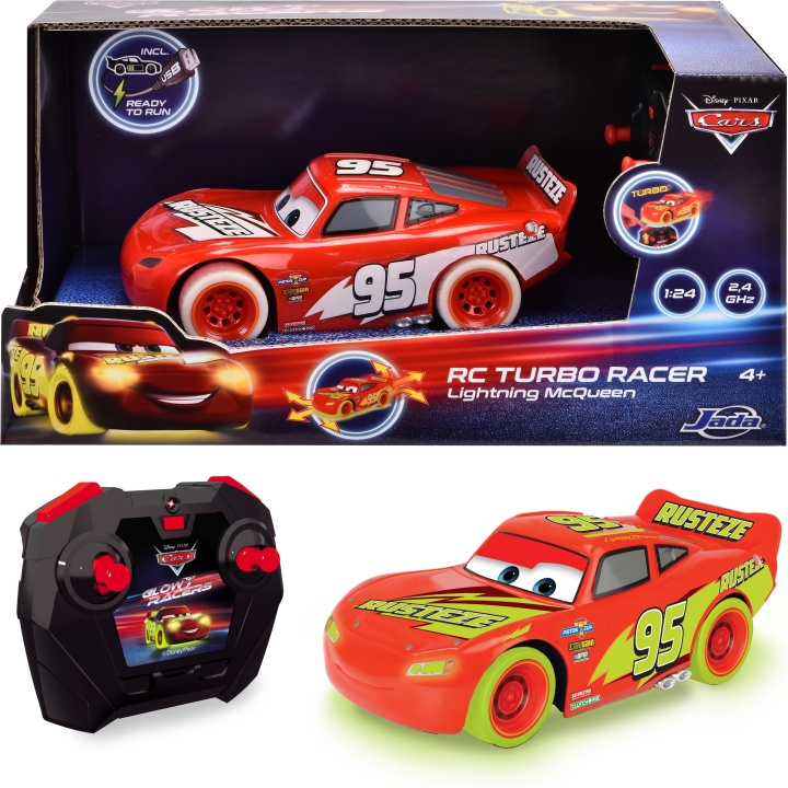 Jada RC Disney Cars Glow Racers - fjärrstyrd bil, Blixten McQueen i gruppen LEKER, BARN OG BABY / Radiostyrt / Radiostyrte biler hos TP E-commerce Nordic AB (C55407)